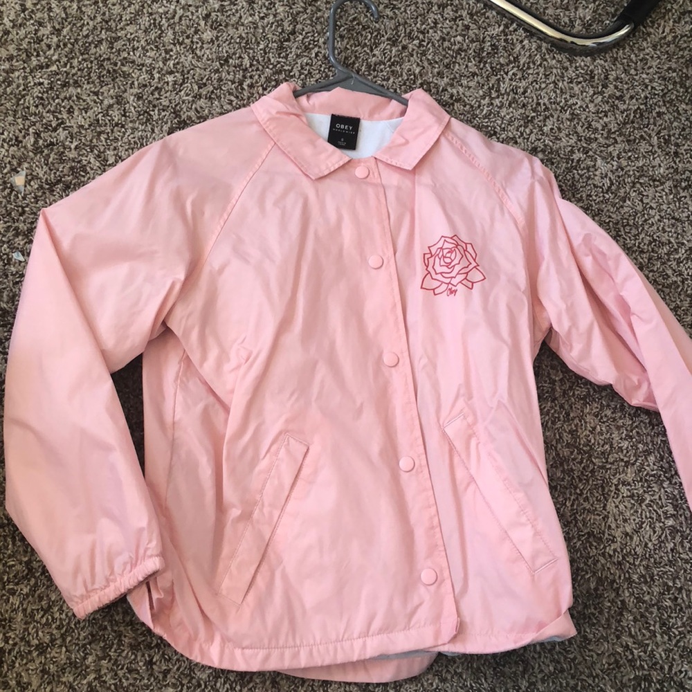 Pink obey windbreaker